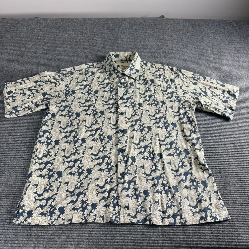 Vintage Silk Circa 1969 Mens Large Paisley Silk Short Sleeve Button Down Shirt